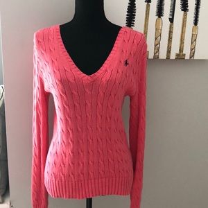 Ralph Lauren Sport logo Orange cable knit sweater 100% cotton great condition